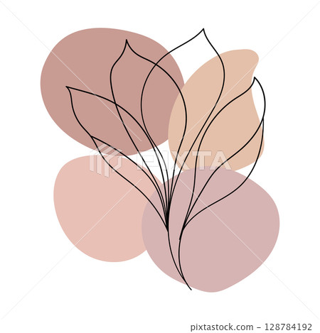 Abstract Botanical Leaves and Bloom. A modern floral composition combining stylized leaves and flower forms in warm layered tones. 128784192