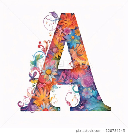 Floral capital letter A, hand drawn watercolor illustration with flowers. Floral capital letter A, hand drawn watercolor illustration with flowers. 128784245