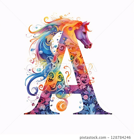 Alphabet letter A with horse. Colorful vector illustration for your design Alphabet letter A with horse. Colorful vector illustration for your design 128784246