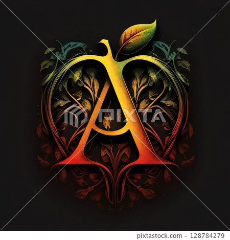 Letter A with floral ornament on black background. Vector Illustration. Letter A with floral ornament on black background. Vector Illustration. 128784279