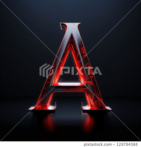 Neon letter A isolated on black background, 3D illustration of symbols 128784368