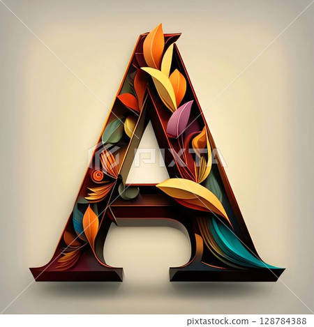 Alphabet letter A with colorful autumn leaves. Vector typography. 128784388