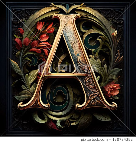 Luxury ornate letter A with floral ornament. 3D render 128784392