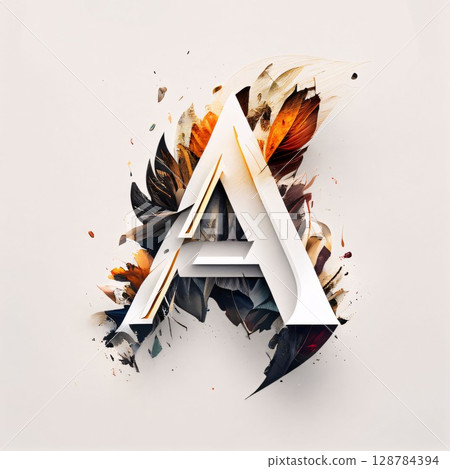 Letter A with autumn leaves on a white background. 3D rendering 128784394