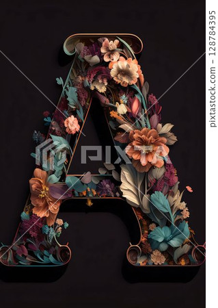 Flower capital letter A. Floral capital letter in vintage style. Flower capital letter A. Floral capital letter in vintage style. 128784395