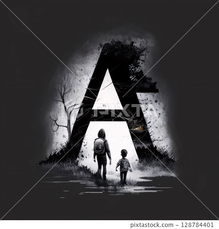 Silhouette of a boy and a girl in the shape of an alphabet letter A Silhouette of a boy and a girl in the shape of an alphabet letter A 128784401