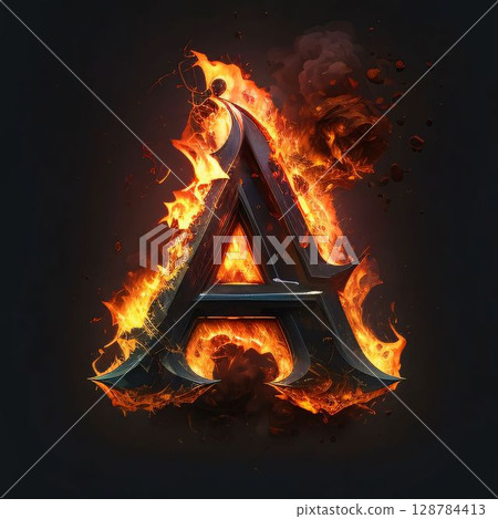 Flaming Letter A on a black background - 3D Illustration Flaming Letter A on a black background - 3D Illustration 128784413