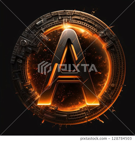 Futuristic letter A on a dark background. 3d rendering Futuristic letter A on a dark background. 3d rendering 128784503