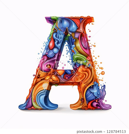Colorful 3d letter A with drops of oil, vector illustration 128784513