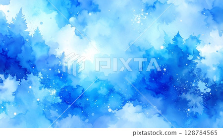 Abstract blue watercolor background with sparkling snowflakes and a hint of winter celebration Abstract blue watercolor background with sparkling snowflakes and a hint of winter celebration 128784565