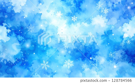 Abstract blue watercolor background with sparkling snowflakes and a hint of winter celebration Abstract blue watercolor background with sparkling snowflakes and a hint of winter celebration 128784566