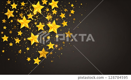Golden stars pattern on black, a seamless vector illustration perfect for a Christmas or night sky celebration background 128784595