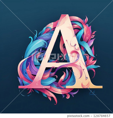 Alphabet letter A with colorful paint splashes. Vector illustration. Alphabet letter A with colorful paint splashes. Vector illustration. 128784657