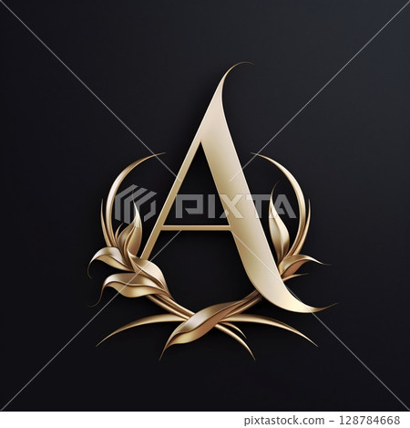 Gold letter A. 3D render. Luxury monogram. 128784668