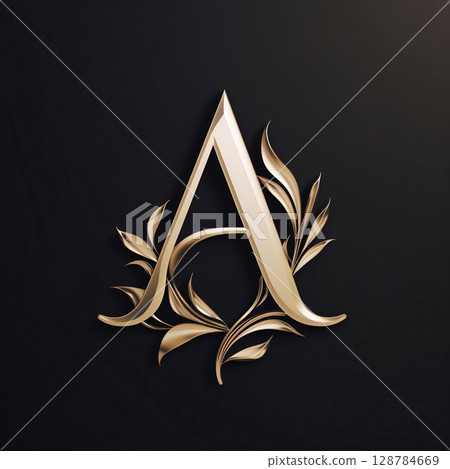 Golden letter A. Luxury floral monogram. 3d rendering 128784669