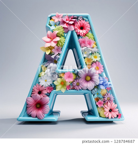 Letter A uppercase, flower font on background. 3d rendering Letter A uppercase, flower font on background. 3d rendering 128784687