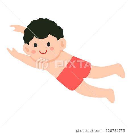 Cartoon Illustration of Boy Swimming Cartoon Illustration of Boy Swimming 128784755