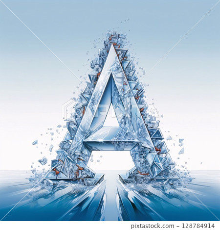 Frozen letter A on water surface, 3d render, square image Frozen letter A on water surface, 3d render, square image 128784914