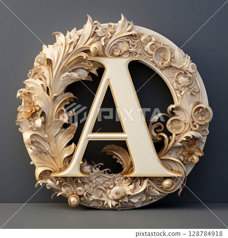 Luxury letter A in the form of a decorative frame. 3d rendering 128784918