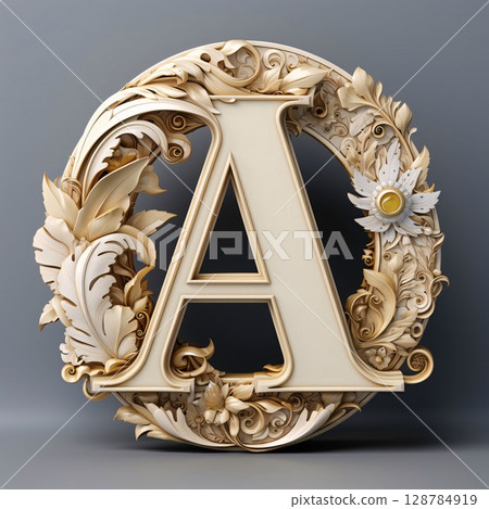 Luxury capital letter A in Victorian style. 3D rendering 128784919