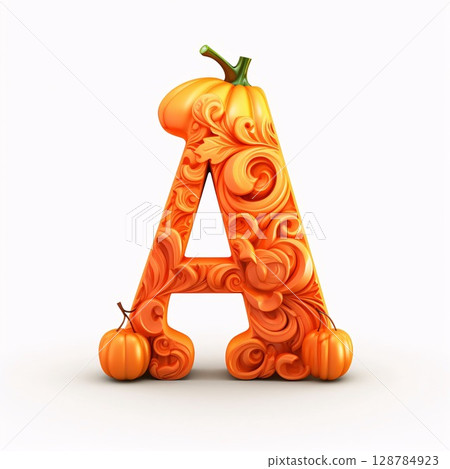 Letter A made of pumpkins on white background. 3D illustration. 128784923