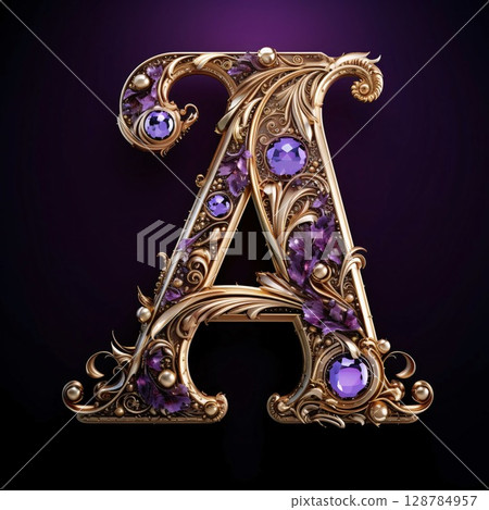 Luxury golden font with precious stones. Letter A made of precious stones. Luxury golden font with precious stones. Letter A made of precious stones. 128784957
