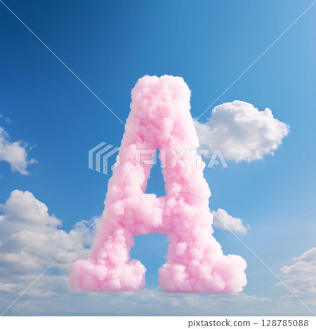 Letter A clouded in pink colors on the blue sky 3D illustration Letter A clouded in pink colors on the blue sky 3D illustration 128785088