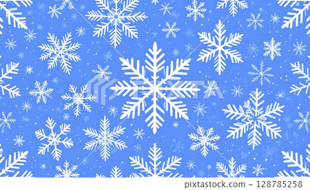 Blue Christmas background with seamless snowflake pattern and icy decorations perfect for winter holiday celebrations 128785258