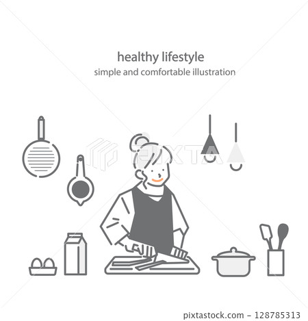 舒適的生活方式：簡約時尚的線描插畫 128785313