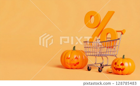 Red metal shopping cart ready for purchase in a retail store, isolated 128785483