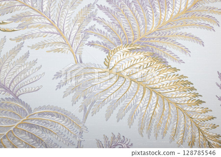 Gold and Pastel Tropical Palm Leaf Pattern Wallpaper, Elegant Botanical Background 128785546