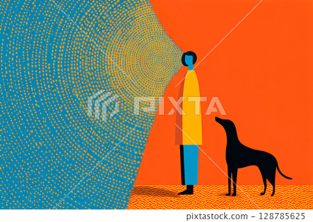 男人和狗的詭計插圖 128785625