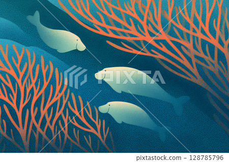 Artistic illustration of a colorful dugong 128785796