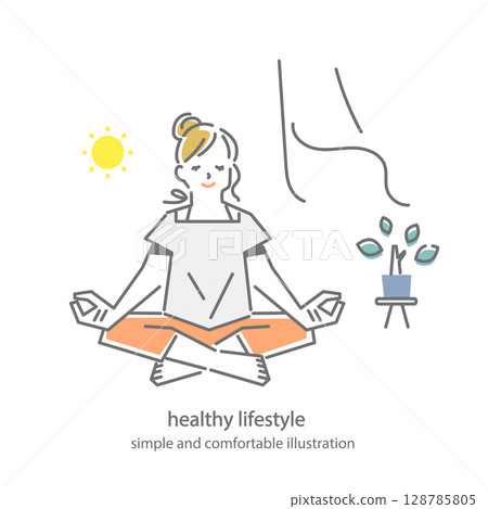 舒適的生活方式：簡約時尚的線描插畫 128785805