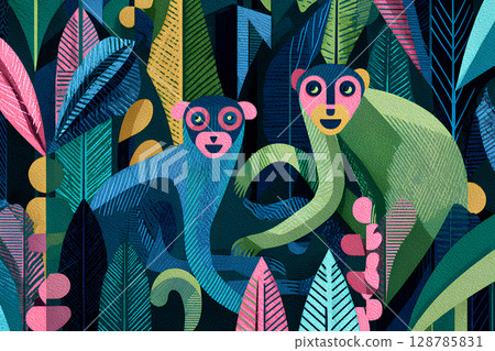 Artistic illustration of a colorful sloth 128785831