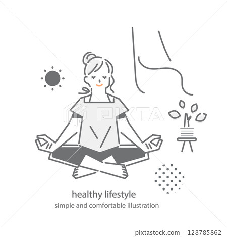 舒適的生活方式：簡約時尚的線描插畫 128785862