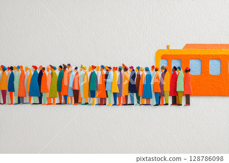 Artistic illustration of a train and many passengers 128786098