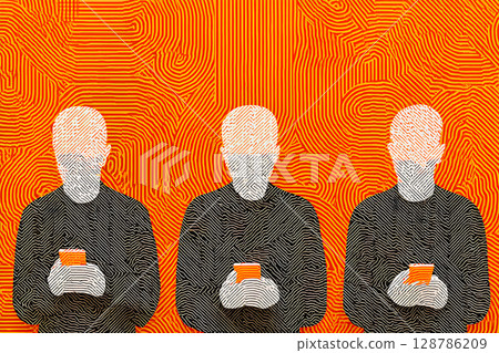 Illustration of people holding smartphones 128786209