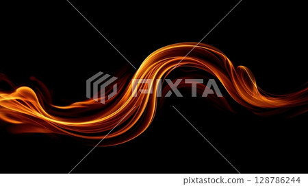 Orange flame, wave, vector, black background 128786244