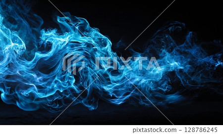 Blue flame, wave, vector, black background Blue flame, wave, vector, black background 128786245