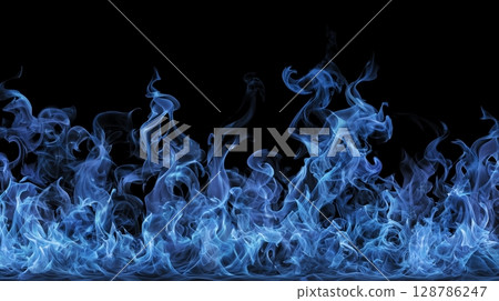Blue flame, wave, vector, black background 128786247