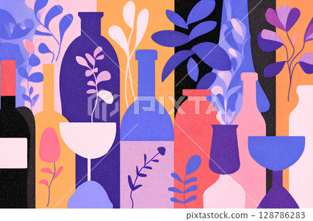 Colorful background material illustration with wine 128786283