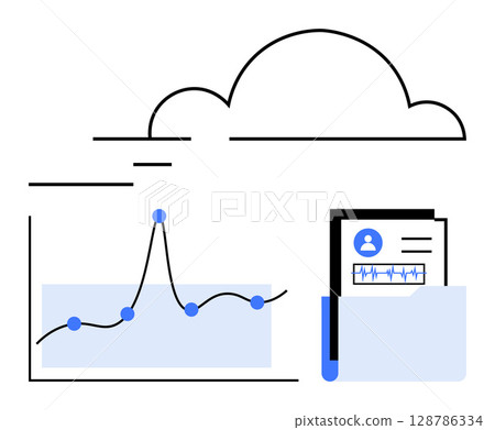 Cloud line graph with data points and document folder symbolize digital storage analytics, technology, innovation, information management, connectivity. Ideal for finance, business, IT, marketing Cloud line graph with data points and document folder symbolize digital storage analytics, technology, innovation, information management, connectivity. Ideal for finance, business, IT, marketing 128786334