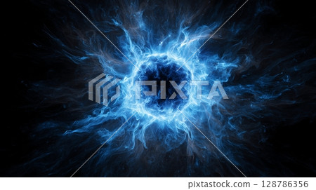 Blue flame ring, black background Blue flame ring, black background 128786356
