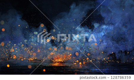 Orange and blue fireball, black background 128786359