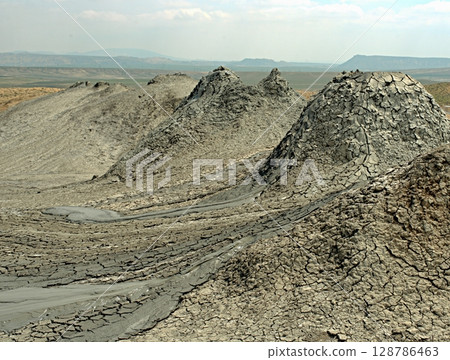 Mud volcano at Gobustan national park erupt. Azerbaijan 128786463