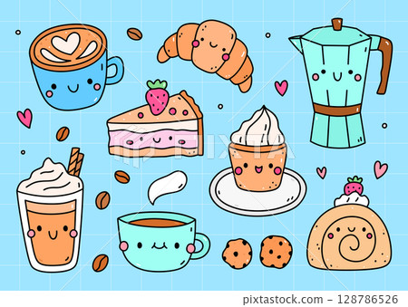 Cute coffee and dessert set 128786526