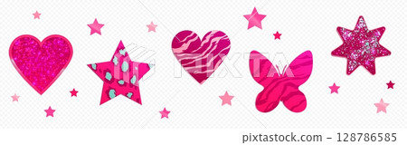 Pink y2k sticker collection with glitter heart 128786585