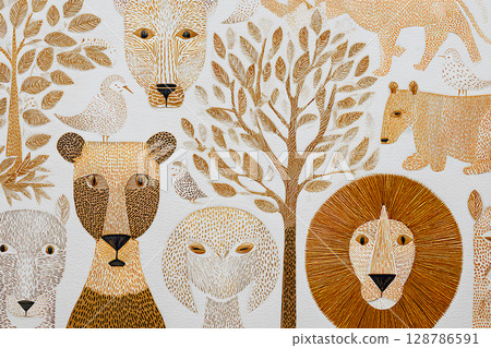 獅子和熊的美麗背景材料 128786591