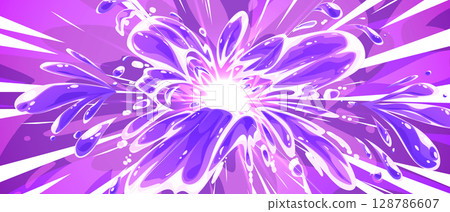 Anime explosion burst with purple energy streams 128786607